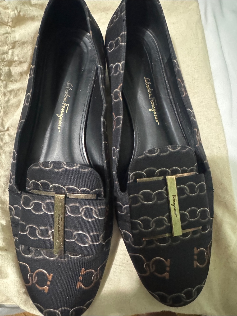 Salvatore Ferragamo Black Logo Slip-On Loafers